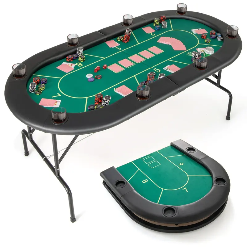 Professional 72x36-Inch Foldable Poker Table with Eight Integrated Drink Holders 2