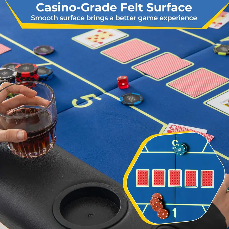 Professional 72x36-Inch Foldable Poker Table with Eight Integrated Drink Holders