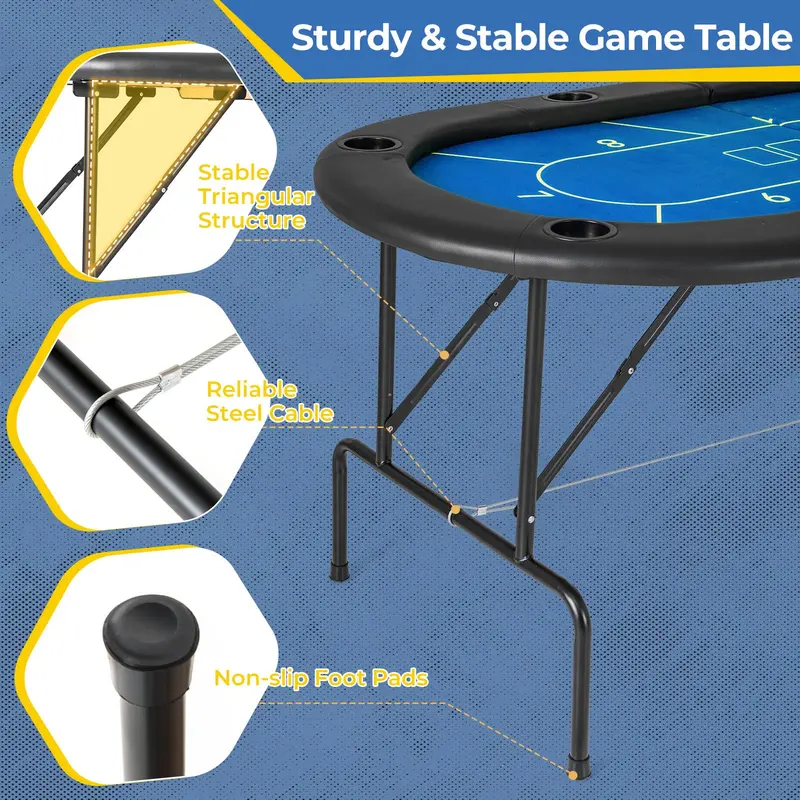 Professional 72x36-Inch Foldable Poker Table with Eight Integrated Drink Holders
