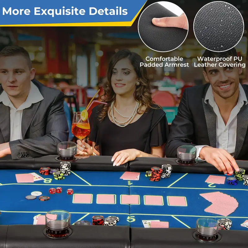 Professional 72x36-Inch Foldable Poker Table with Eight Integrated Drink Holders