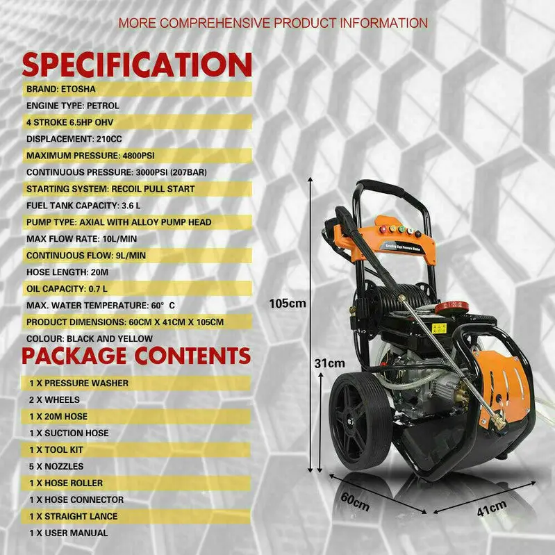 Professional-Grade Gas-Powered Pressure Washer – 4800 PSI with Adjustable Multi-Jet Nozzle