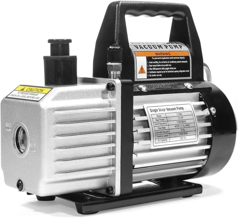 Professional HVAC Vacuum Pump Kit with Manifold Gauges, R134a Tap, Leak Detection, and Carry Case