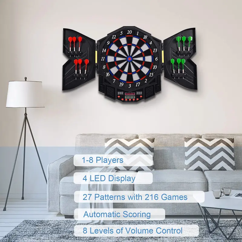 Professional LED Dartboard Cabinet Set – Electronic Dart Game for Home Recreation Rooms