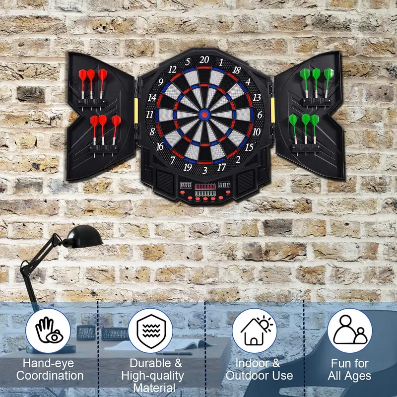 Professional LED Dartboard Cabinet Set – Electronic Dart Game for Home Recreation Rooms