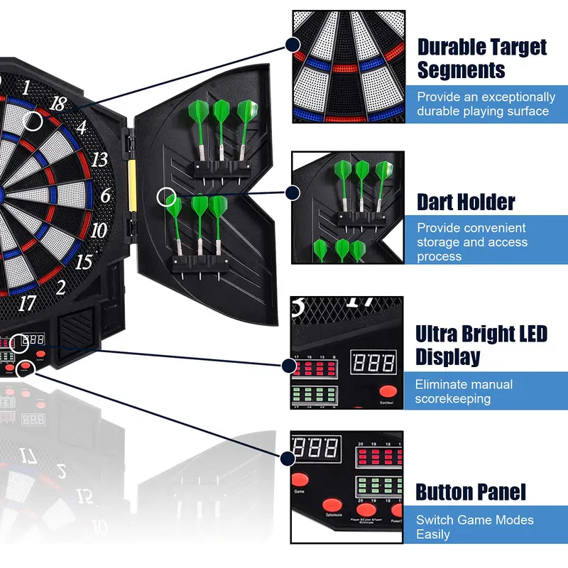 Professional LED Dartboard Cabinet Set – Electronic Dart Game for Home Recreation Rooms