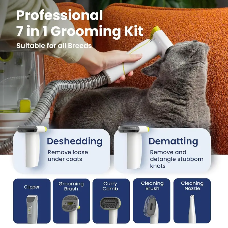 Professional Pet Grooming Vacuum – Handheld Control Unit with 7 Tools, 6 Suction Settings, and 2.2L HEPA Filtration