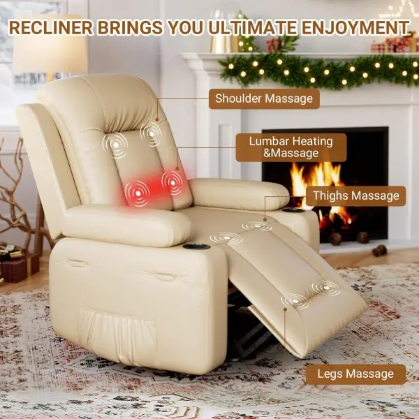 PU Leather Power Recliner – Full-Function Lift Chair with Heat, Massage & USB Charging