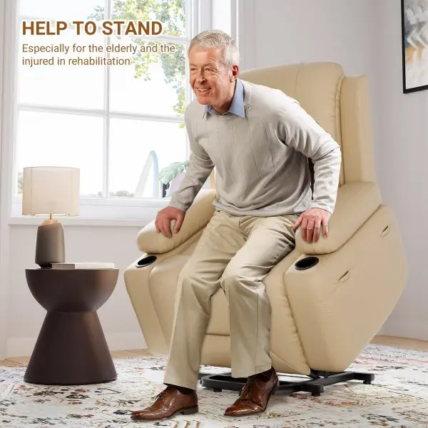 PU Leather Power Recliner – Full-Function Lift Chair with Heat, Massage & USB Charging