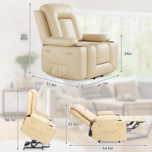 PU Leather Power Recliner – Full-Function Lift Chair with Heat, Massage & USB Charging