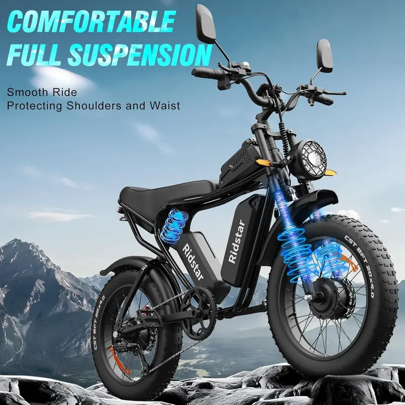 Q20 High-Performance Electric Fat Tire Bike — 2000W Motor, 52V Battery Pack, 30–180 Mile Range (Adults)