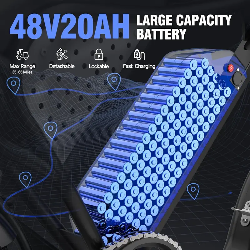 Q20 High-Performance Electric Fat Tire Bike — 2000W Motor, 52V Battery Pack, 30–180 Mile Range (Adults)