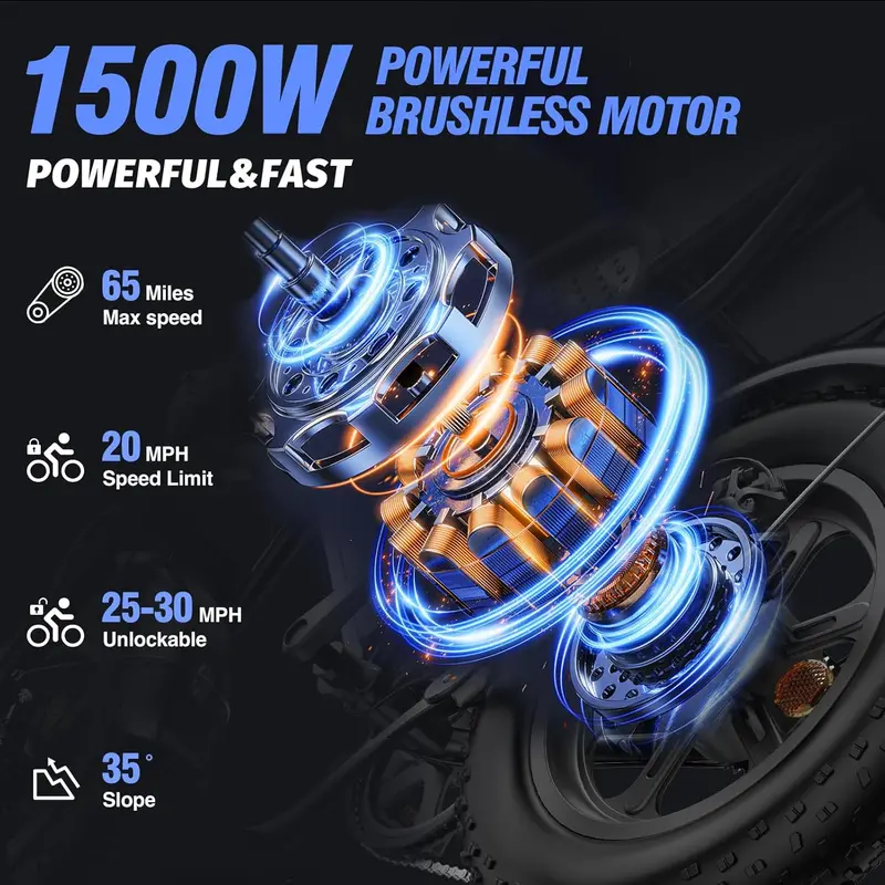Q20 High-Performance Electric Fat Tire Bike — 2000W Motor, 52V Battery Pack, 30–180 Mile Range (Adults)