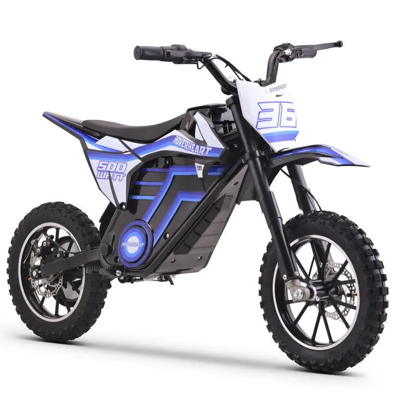 QEASET 500W Youth Electric Dirt Bike – Blue Frame, Ideal for Riders Ages 8–14