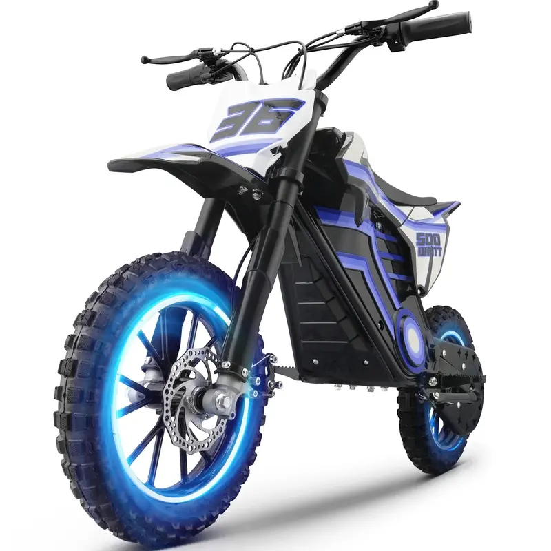QEASET 500W Youth Electric Dirt Bike – Blue Frame, Ideal for Riders Ages 8–14 2