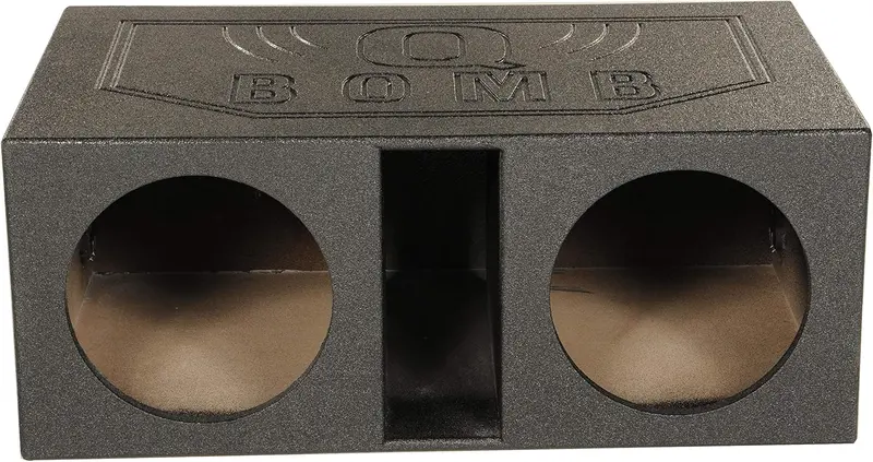 QPower QBOMB12VL Dual 12-Inch Vented Subwoofer Enclosure — Reinforced MDF Cabinet with Rhino Liner Protective Coating