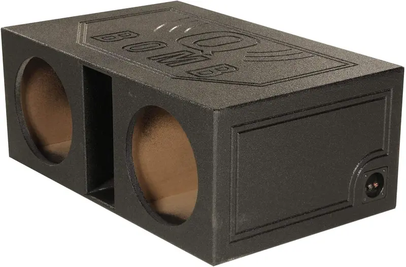 QPower QBOMB12VL Dual 12-Inch Vented Subwoofer Enclosure — Reinforced MDF Cabinet with Rhino Liner Protective Coating