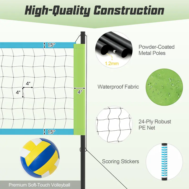 Quick-Setup Outdoor Volleyball Net Kit with Telescoping Height-Adjustable Poles 2