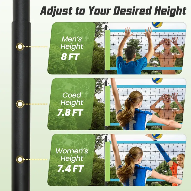 Quick-Setup Outdoor Volleyball Net Kit with Telescoping Height-Adjustable Poles