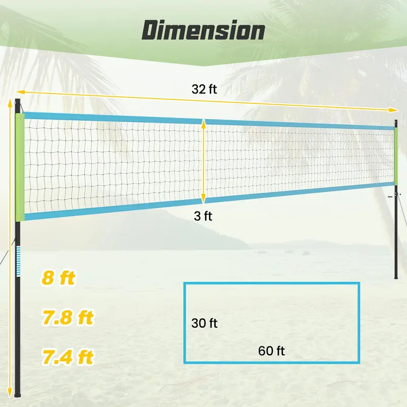 Quick-Setup Outdoor Volleyball Net Kit with Telescoping Height-Adjustable Poles