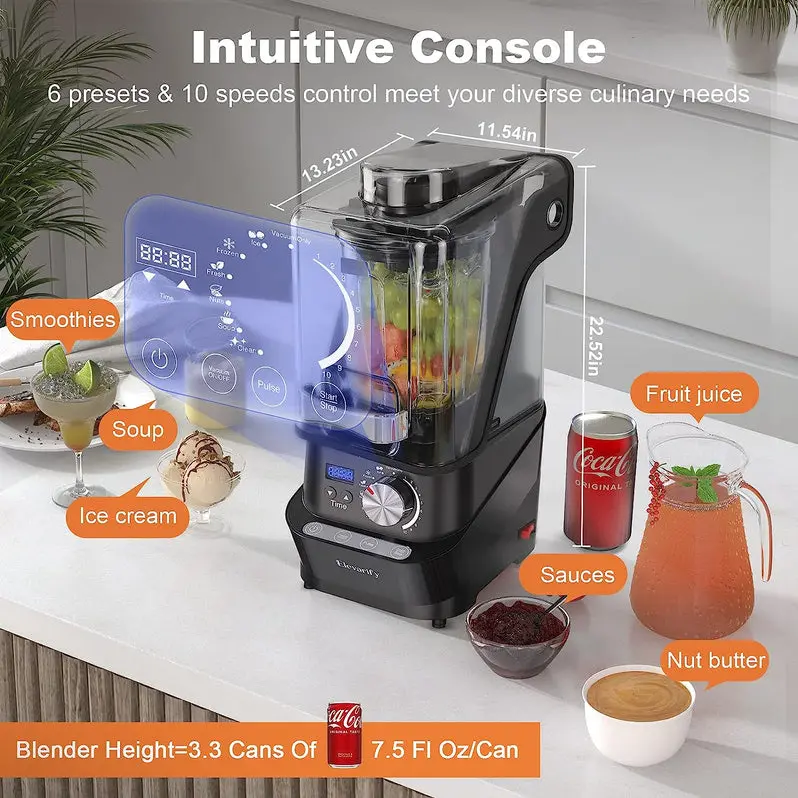 Quiet High-Power Vacuum Blender – 1500W Commercial-Grade Smoothie Maker with 56-Oz Jar & Safety Lock