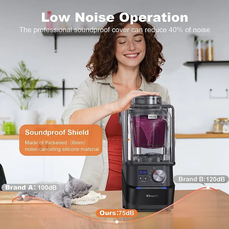 Quiet High-Power Vacuum Blender – 1500W Commercial-Grade Smoothie Maker with 56-Oz Jar & Safety Lock