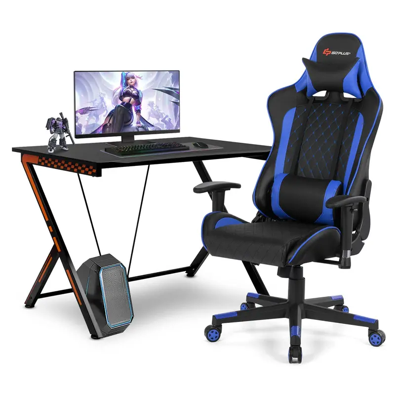 Racing-Style Gaming Desk and Ergonomic Chair Set with Lumbar Support & Adjustable Headrest