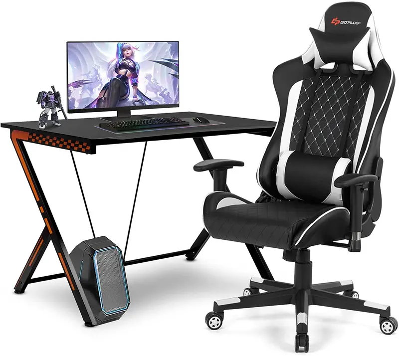 Racing-Style Gaming Desk and Ergonomic Chair Set with Lumbar Support & Adjustable Headrest