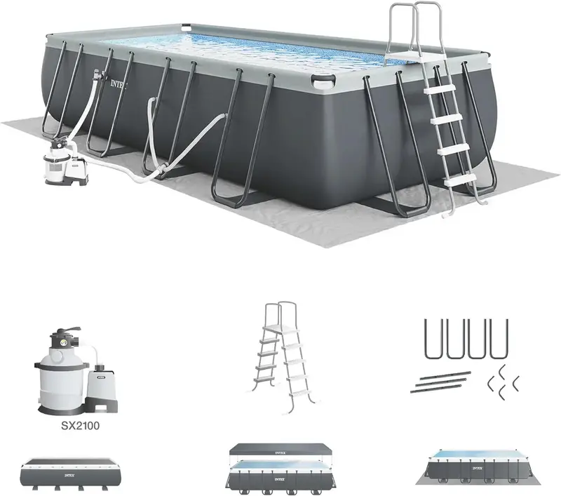 Rectangular Above-Ground Pool Kit with 1200 GPH Sand Filter, Safety Ladder, and Weather-Resistant Cover