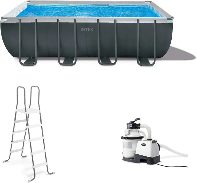 Rectangular Above-Ground Pool Kit with 1200 GPH Sand Filter, Safety Ladder, and Weather-Resistant Cover 2