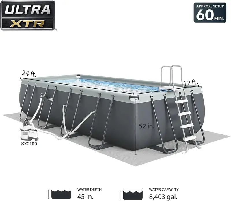 Rectangular Above-Ground Pool Kit with 1200 GPH Sand Filter, Safety Ladder, and Weather-Resistant Cover