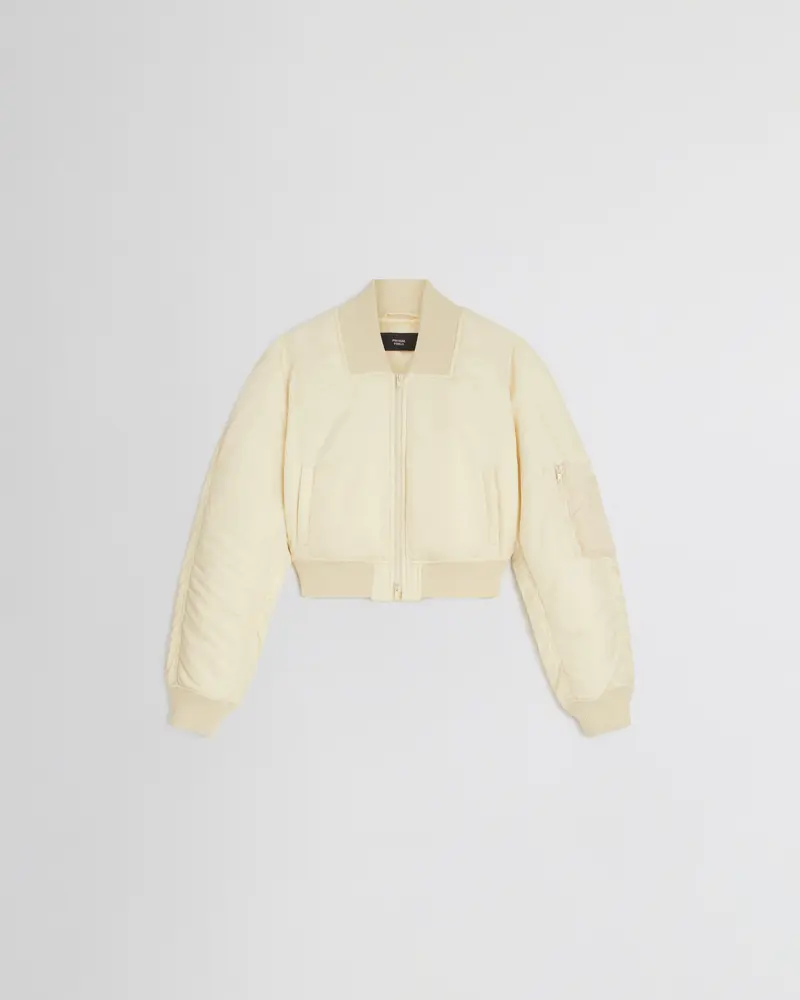 Recycled Nylon Shrunk Bomber Jacket In Cream