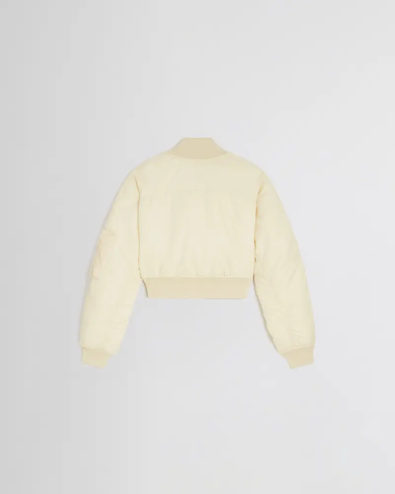 Recycled Nylon Shrunk Bomber Jacket In Cream 2