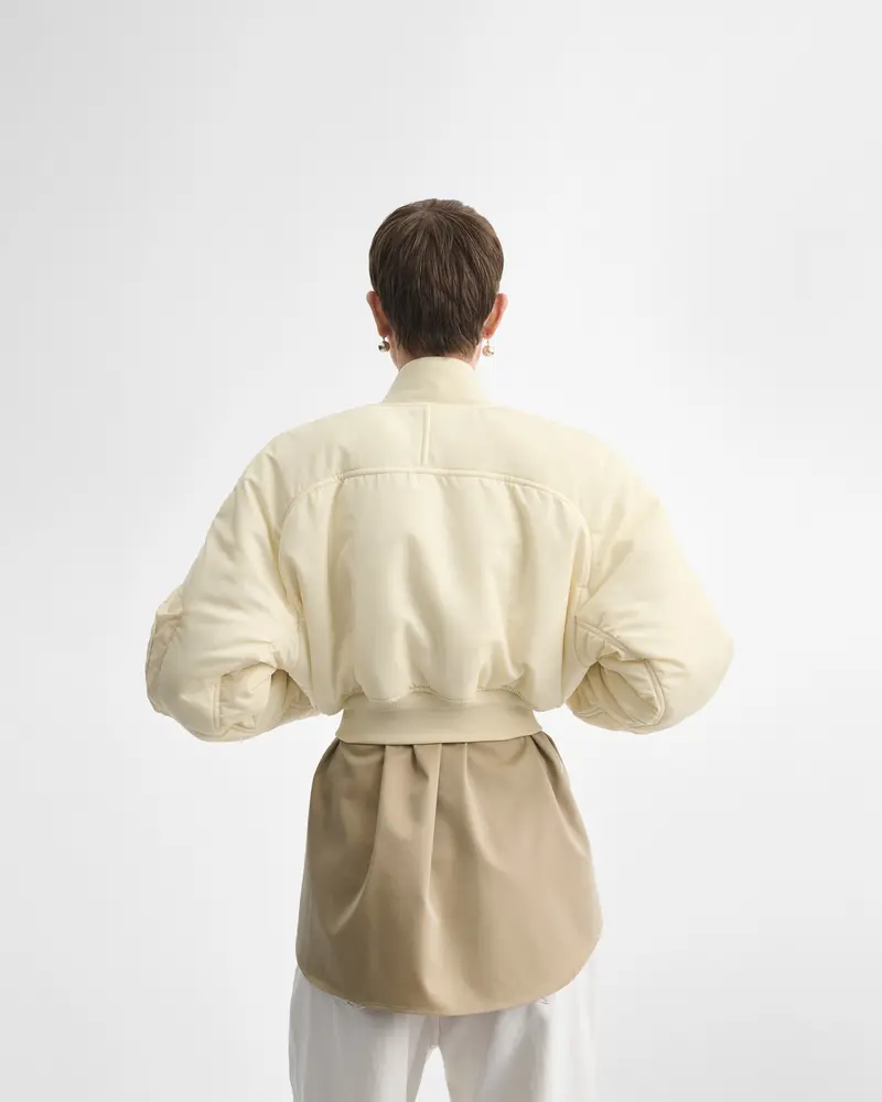 Recycled Nylon Shrunk Bomber Jacket In Cream