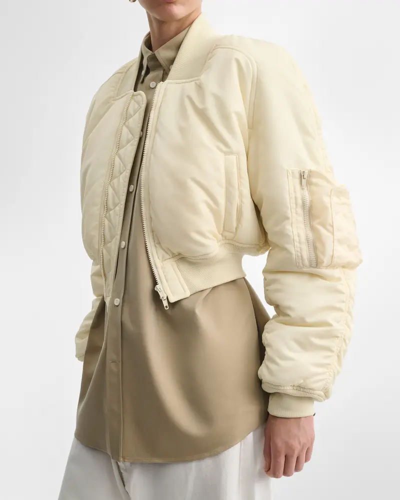 Recycled Nylon Shrunk Bomber Jacket In Cream