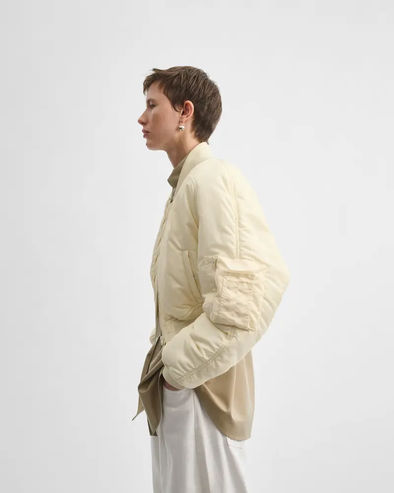 Recycled Nylon Shrunk Bomber Jacket In Cream