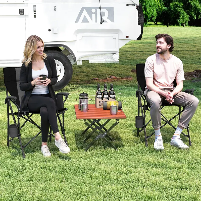 Reinforced Portable Lawn Chair Featuring Padded Arms, Cup Holder, and 350-Lb Load Limit 2