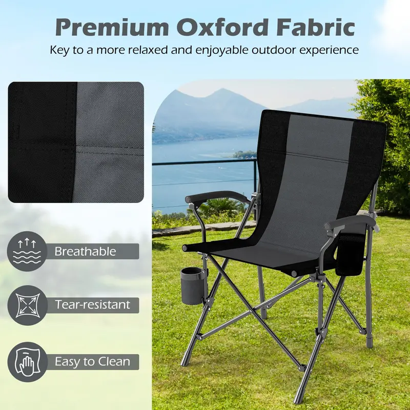 Reinforced Portable Lawn Chair Featuring Padded Arms, Cup Holder, and 350-Lb Load Limit