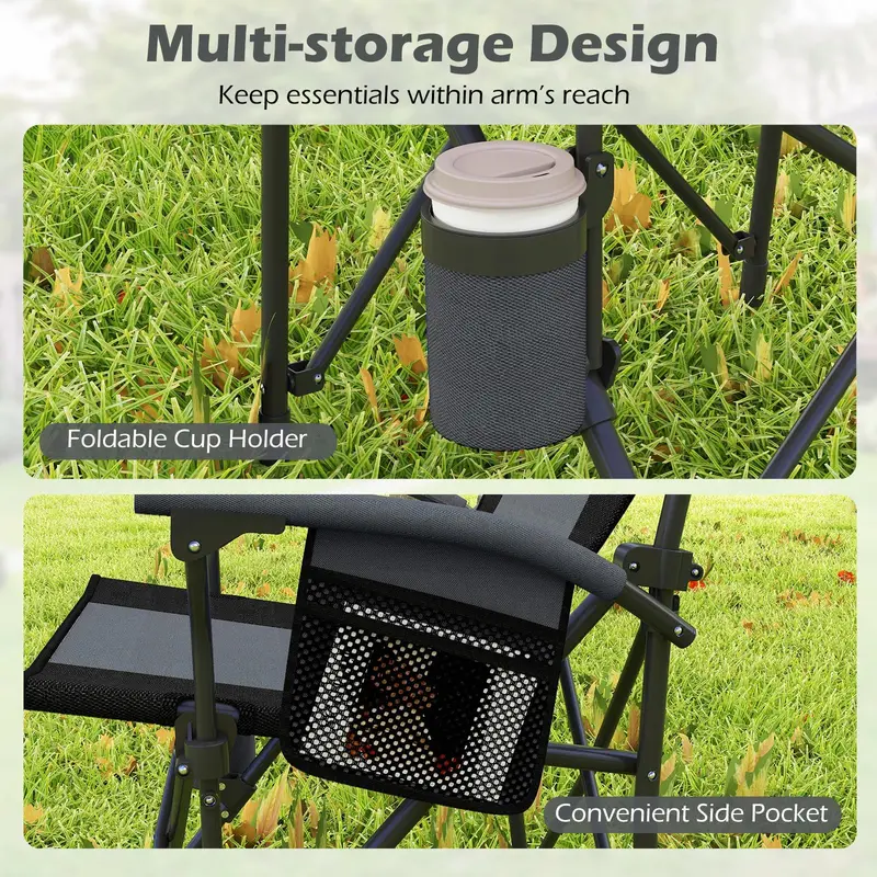 Reinforced Portable Lawn Chair Featuring Padded Arms, Cup Holder, and 350-Lb Load Limit