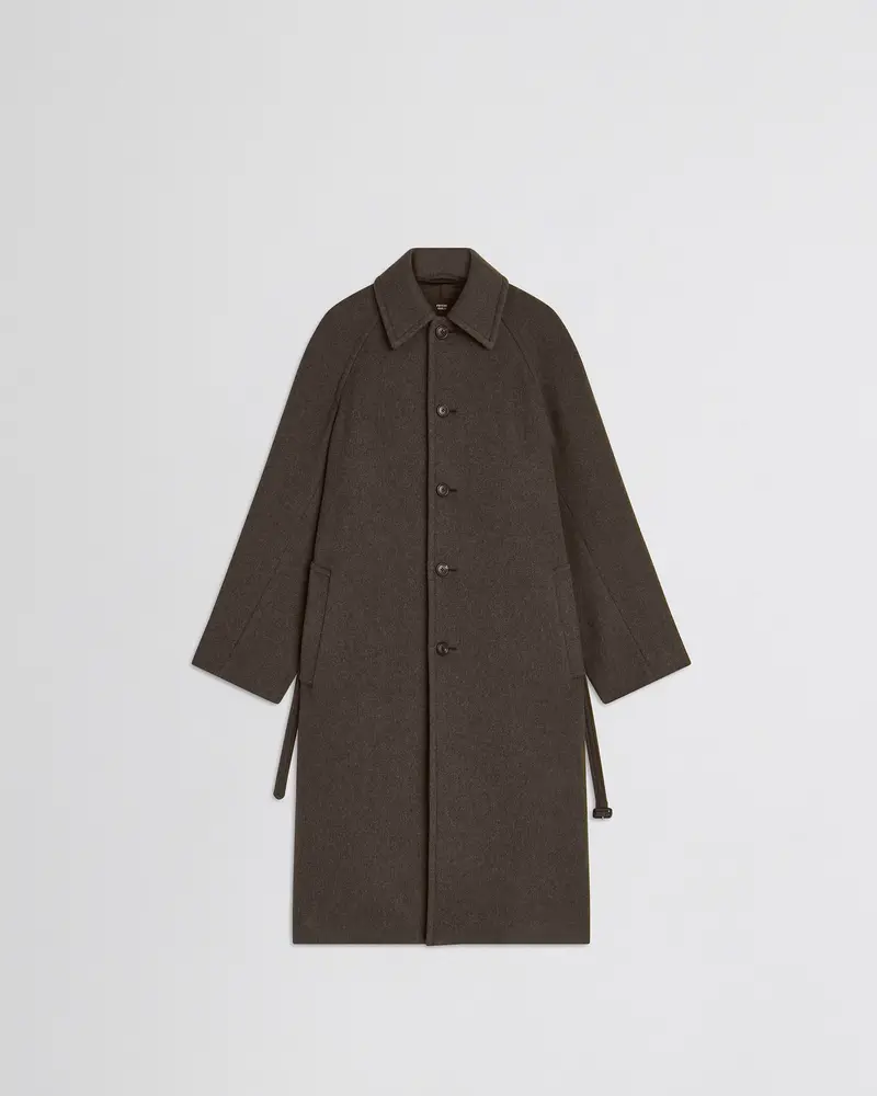 Relaxed Brown Mélange Cashmere-Wool Curve Shoulder Car Coat