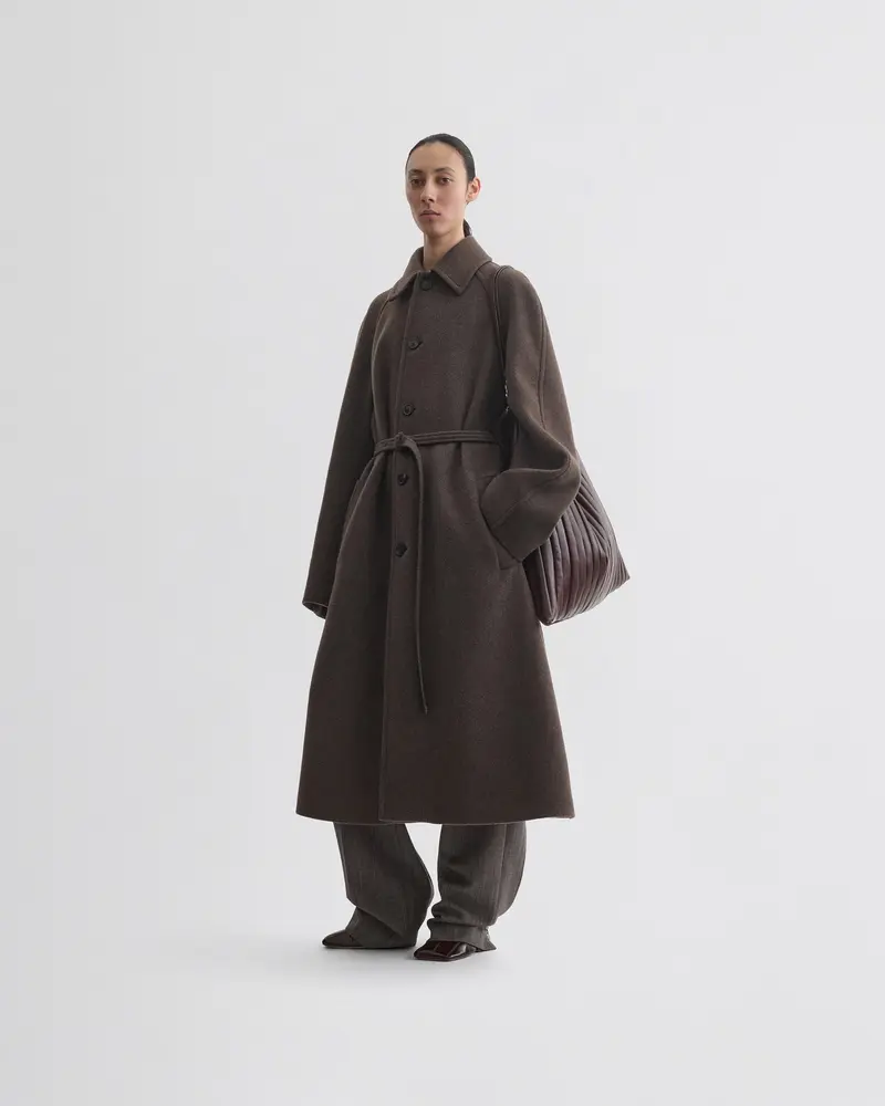 Relaxed Brown Mélange Cashmere-Wool Curve Shoulder Car Coat