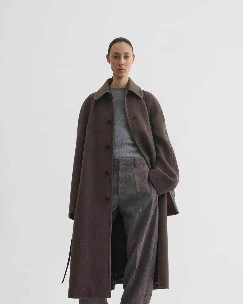 Relaxed Brown Mélange Cashmere-Wool Curve Shoulder Car Coat