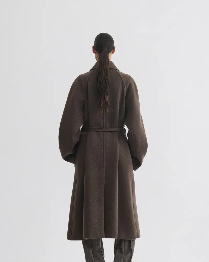 Relaxed Brown Mélange Cashmere-Wool Curve Shoulder Car Coat