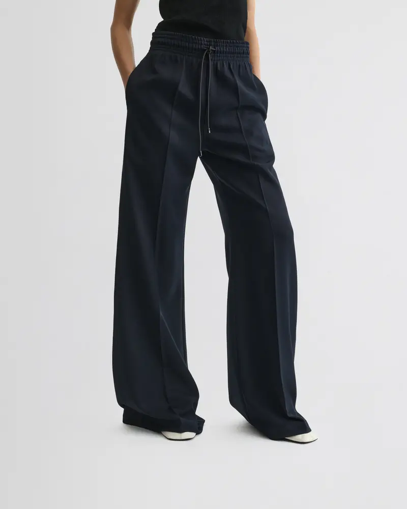 Relaxed-Fit Navy Track Trousers In Technical Barathea Fabric