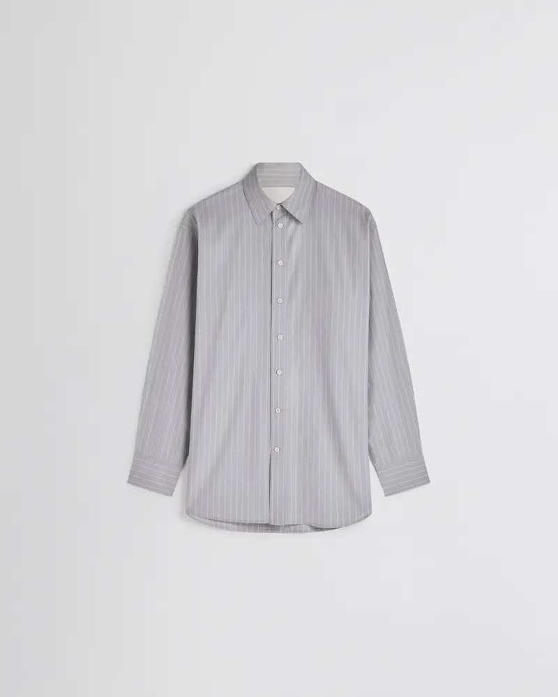 Relaxed-Fit Soft Grey Pinstripe Cotton Shirt