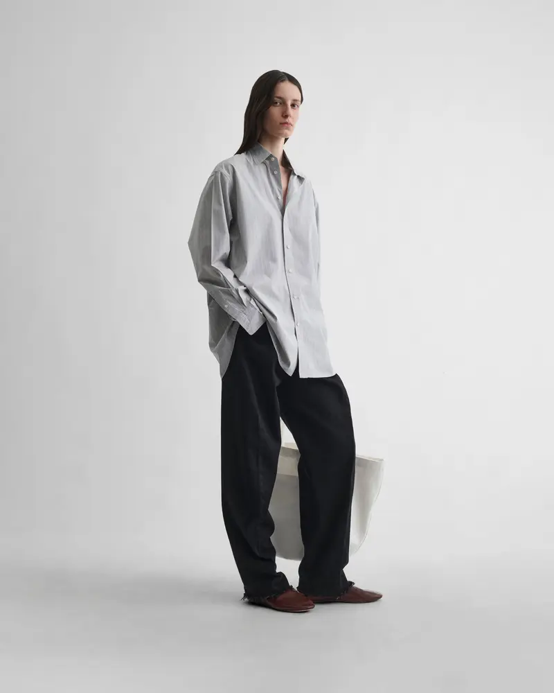 Relaxed-Fit Soft Grey Pinstripe Cotton Shirt