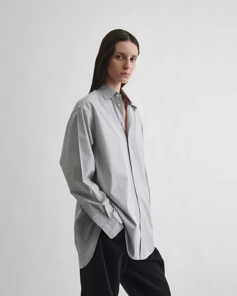 Relaxed-Fit Soft Grey Pinstripe Cotton Shirt