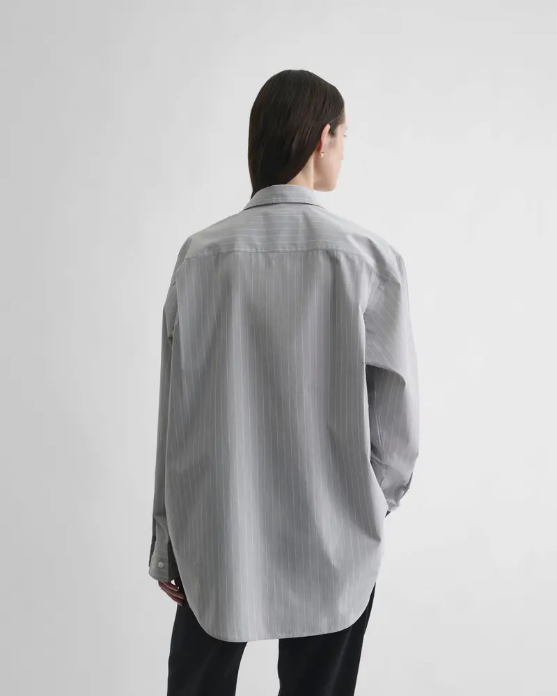 Relaxed-Fit Soft Grey Pinstripe Cotton Shirt