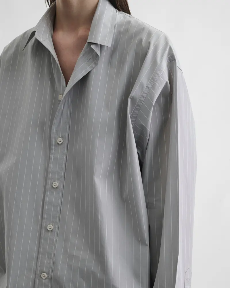 Relaxed-Fit Soft Grey Pinstripe Cotton Shirt