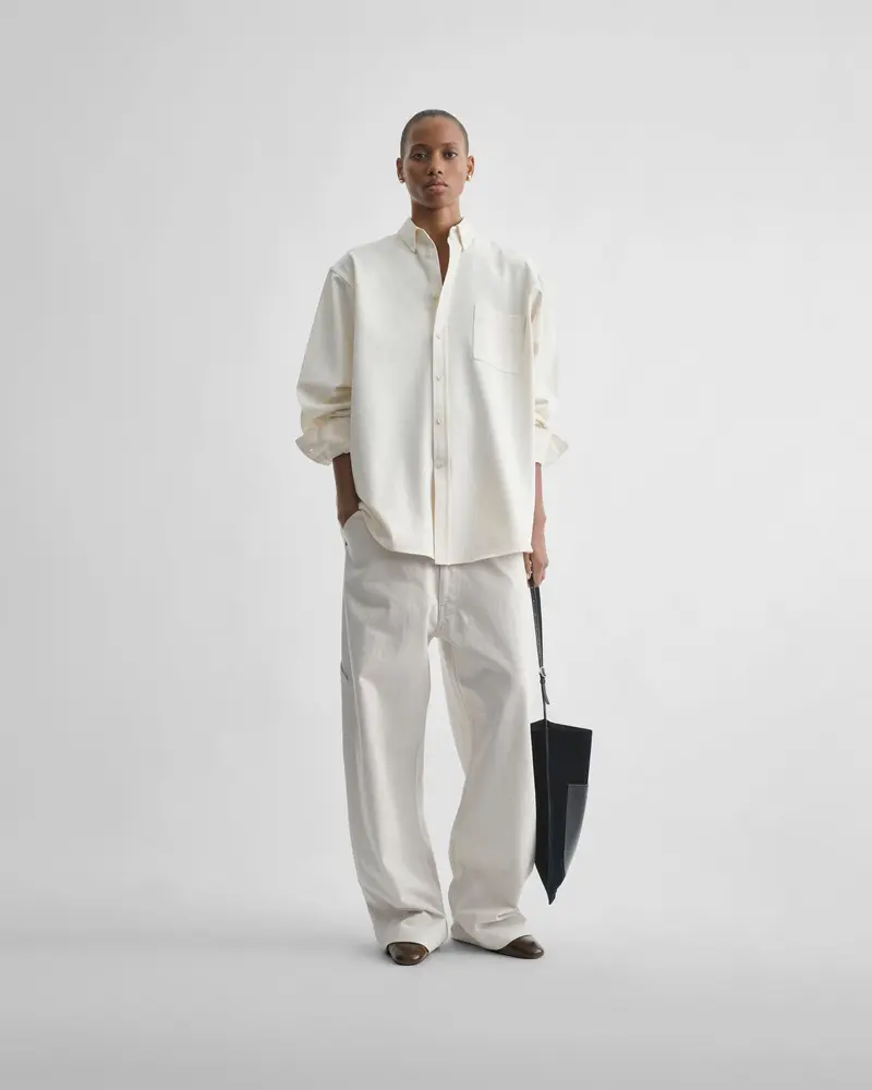 Relaxed Mid-Rise Utility Jeans In Chalk Cotton Denim