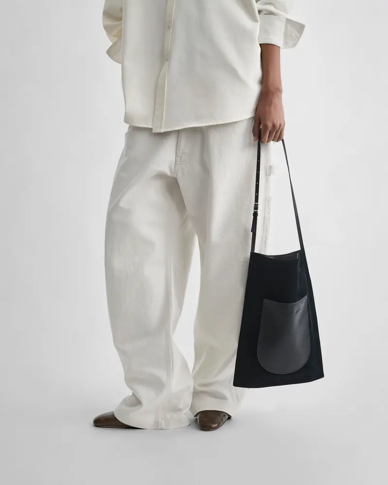Relaxed Mid-Rise Utility Jeans In Chalk Cotton Denim